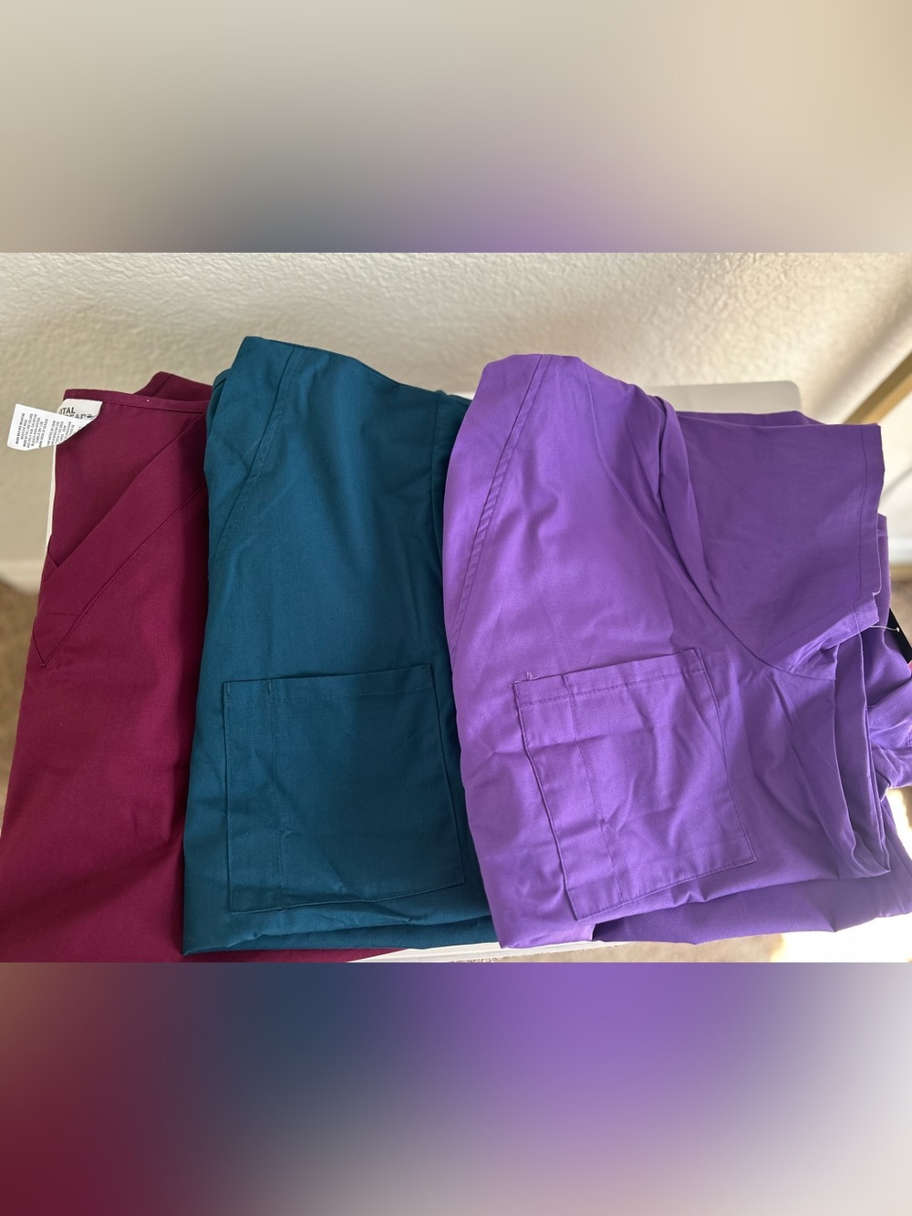Bundle of 3 Women's Medical Scrub Sets Size L (Teal, Purple, Burgundy)⁠